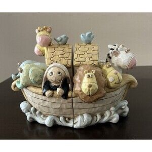 Noah’s Ark Children Nursery Bookends Religious Animals Home Decor 7.25" IOB